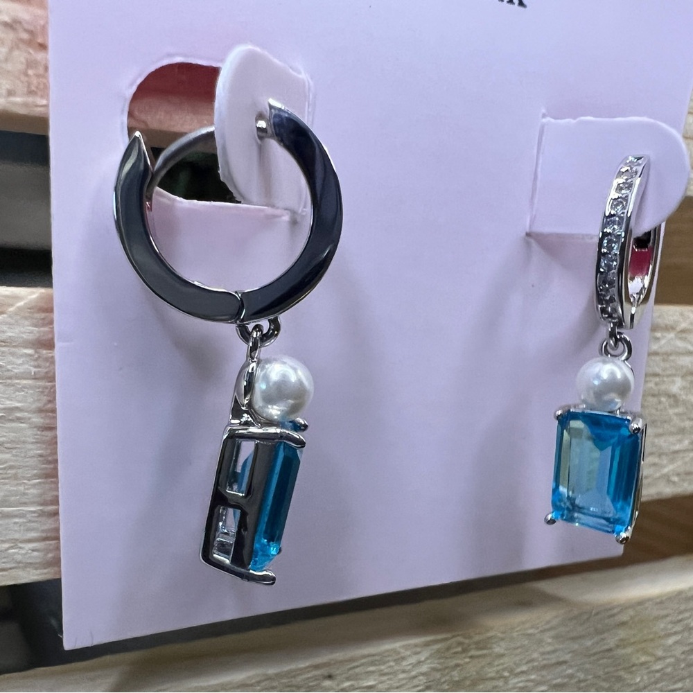 Kate Spade Silver Bouquet Toss Blue Stone Earrings - Picture 2 of 4